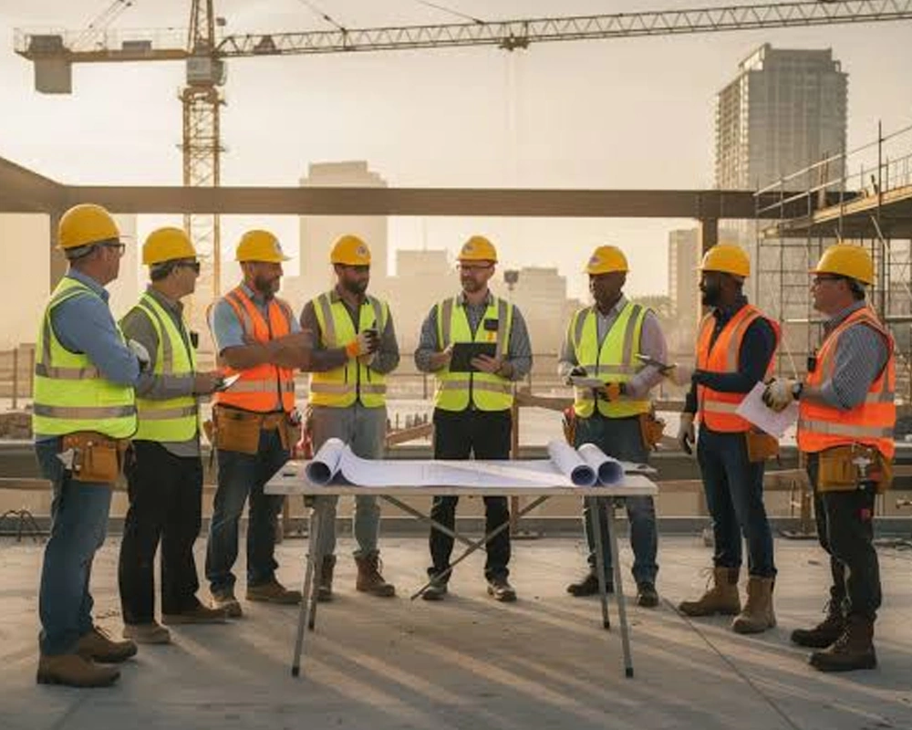 Site workers in PPE during a safety induction